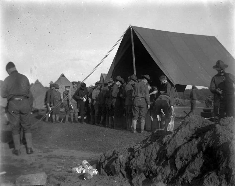 Soldiers At Mess, Van Cortlandt Park, 1917.