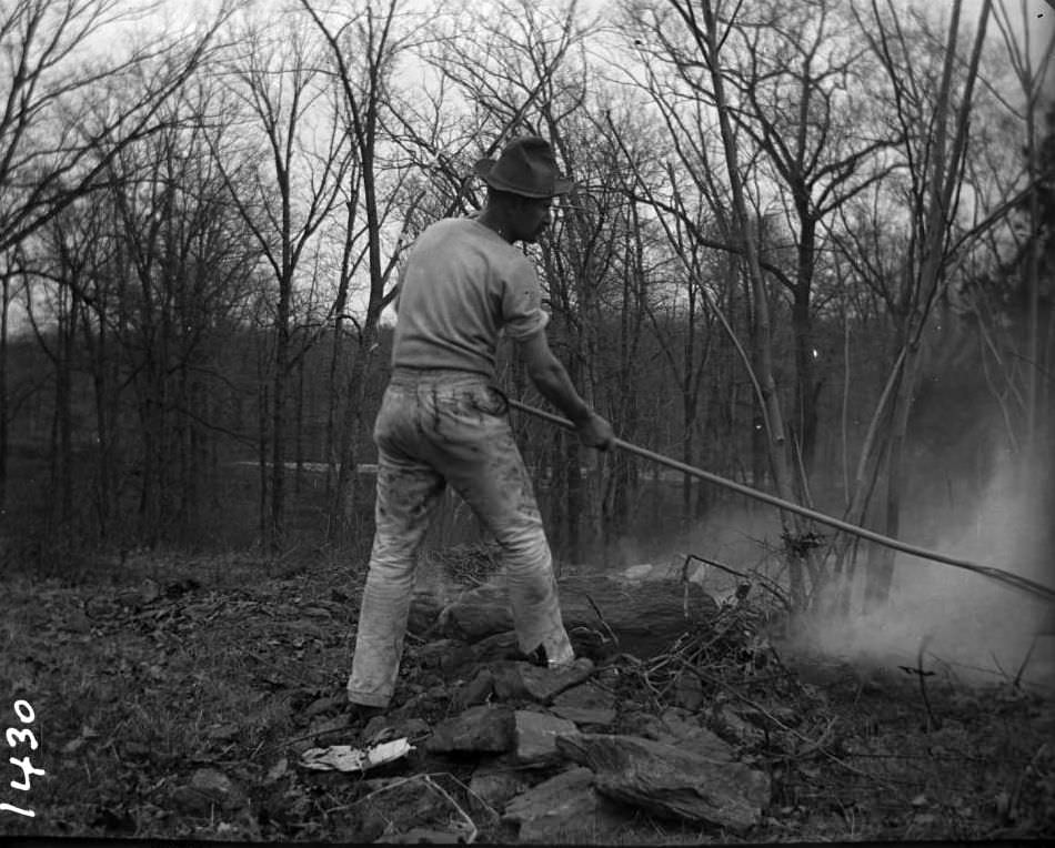 Workman Burning Leaves At The Bronx Zoo, Bronx.