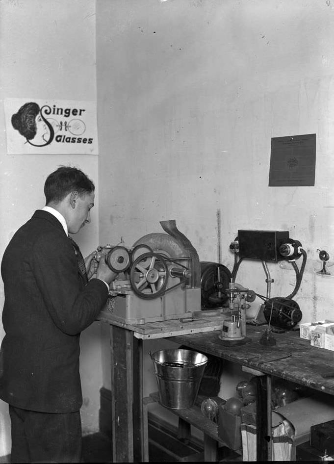 Man Operating An Electrical Apparatus, New York City, 1917.