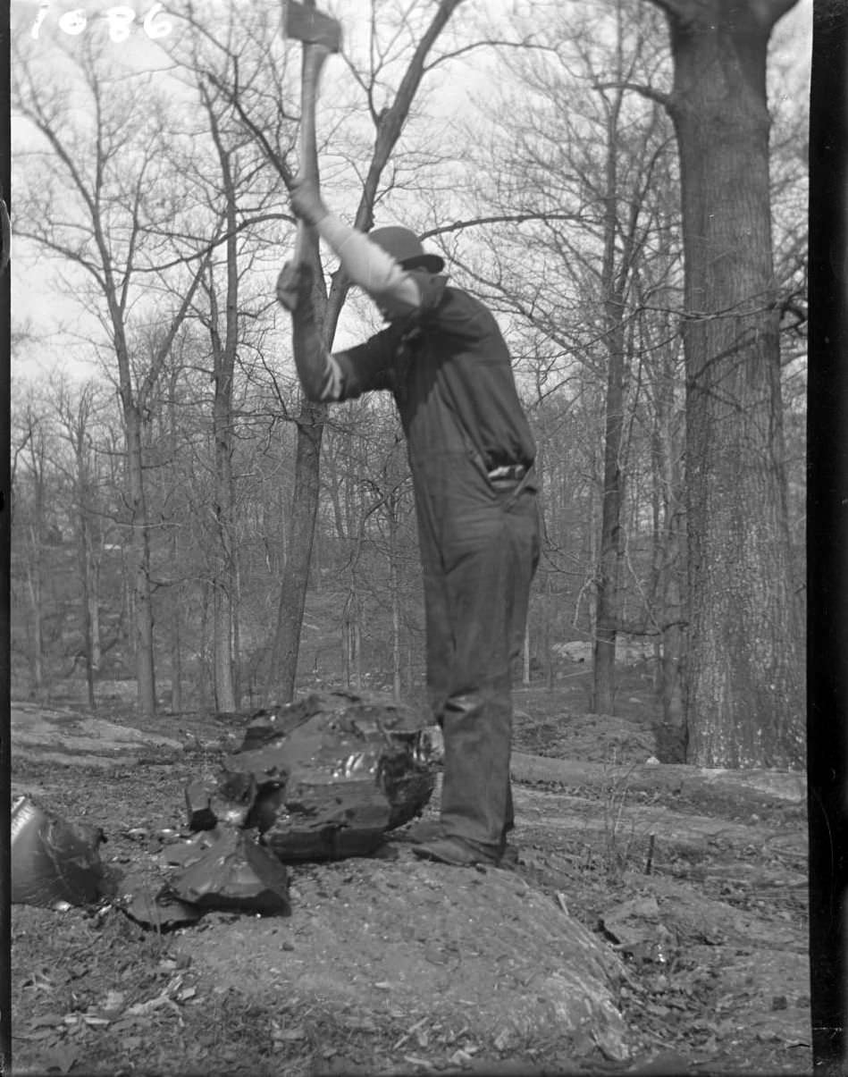 Man Breaking Stone With An Ax During The Construction Of The Bronx Zoo, Bronx, 1899.