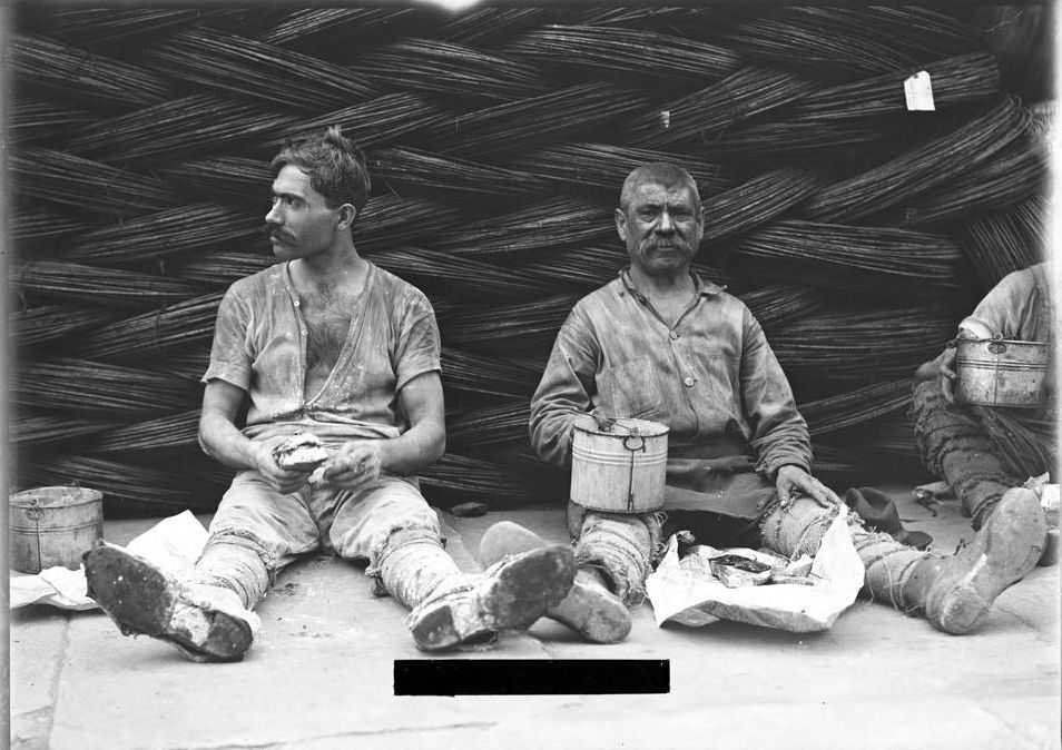 Laborers Seated With Their Lunch Pails, New York City, 1917.