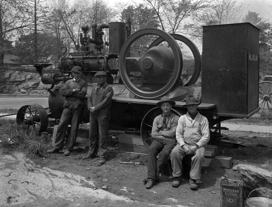 Workmen Pose With Steam Engine, New York City Or The Bronx, 1919.