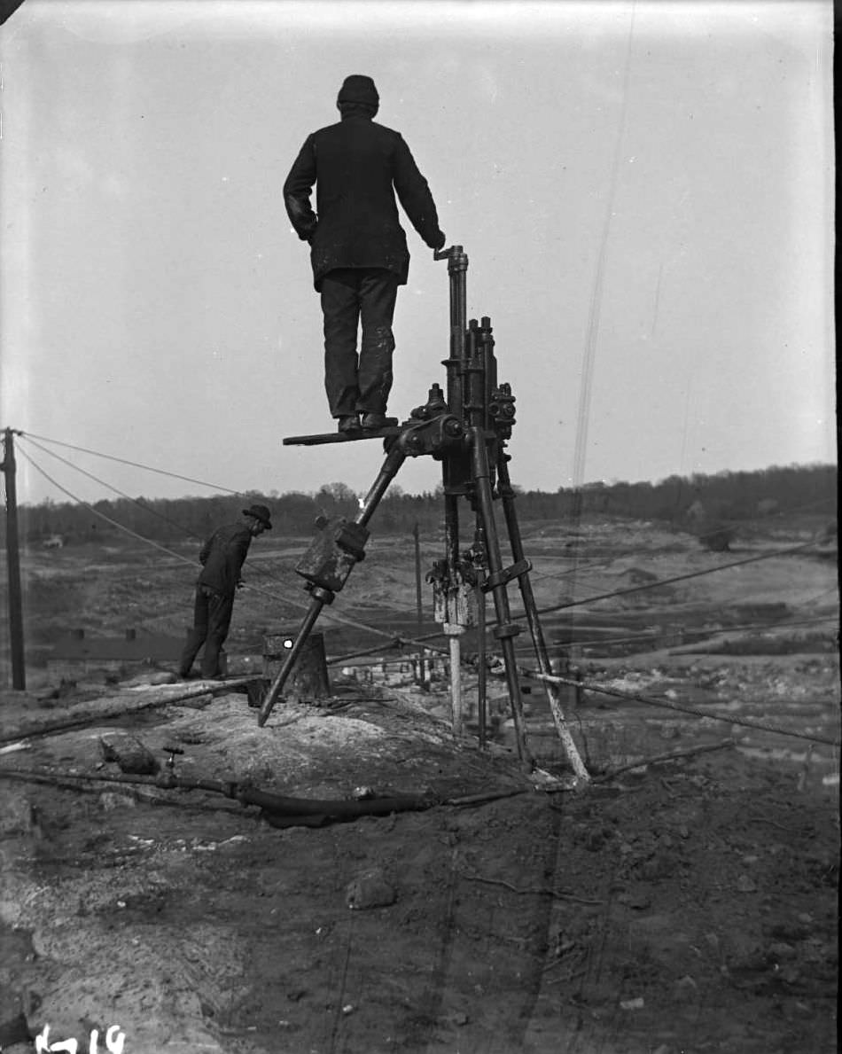 Operating Steam Drills During The Construction Of Jerome Park, Bronx, 1905.