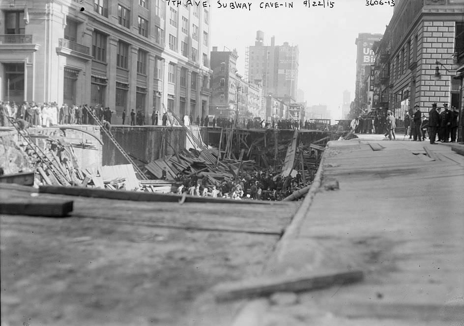 Seventh Avenue Subway Collapse Showing A Subway Car On Its Side