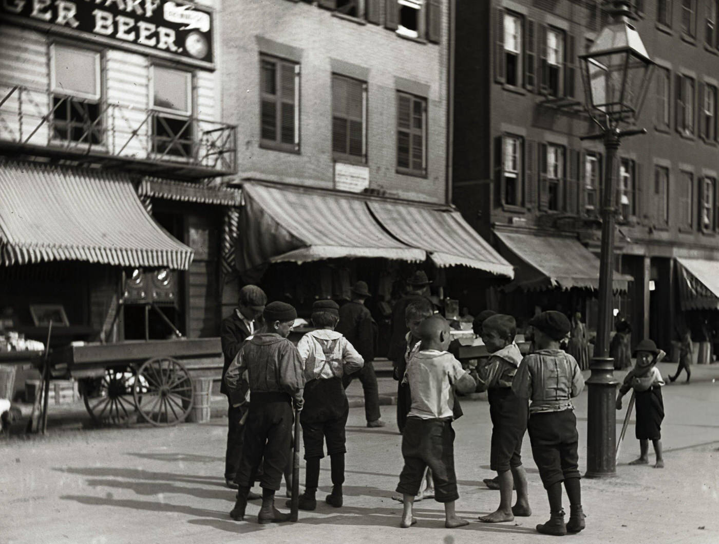 Group Of Young Boys Playing Baseball On Mulberry Street.
