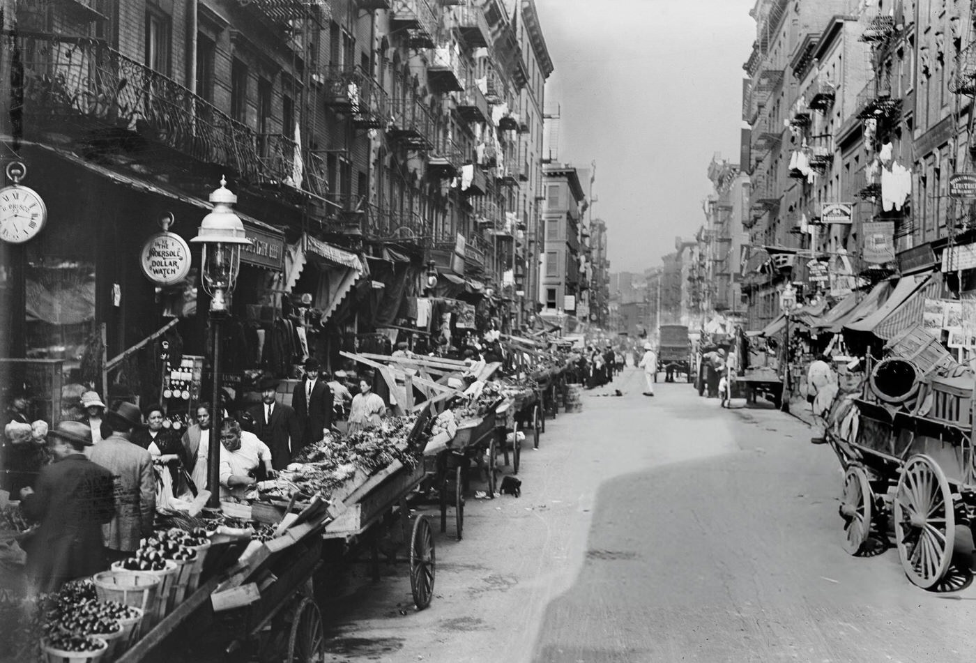 Italian Neighborhood With Street Market, Mulberry Street, 1900.