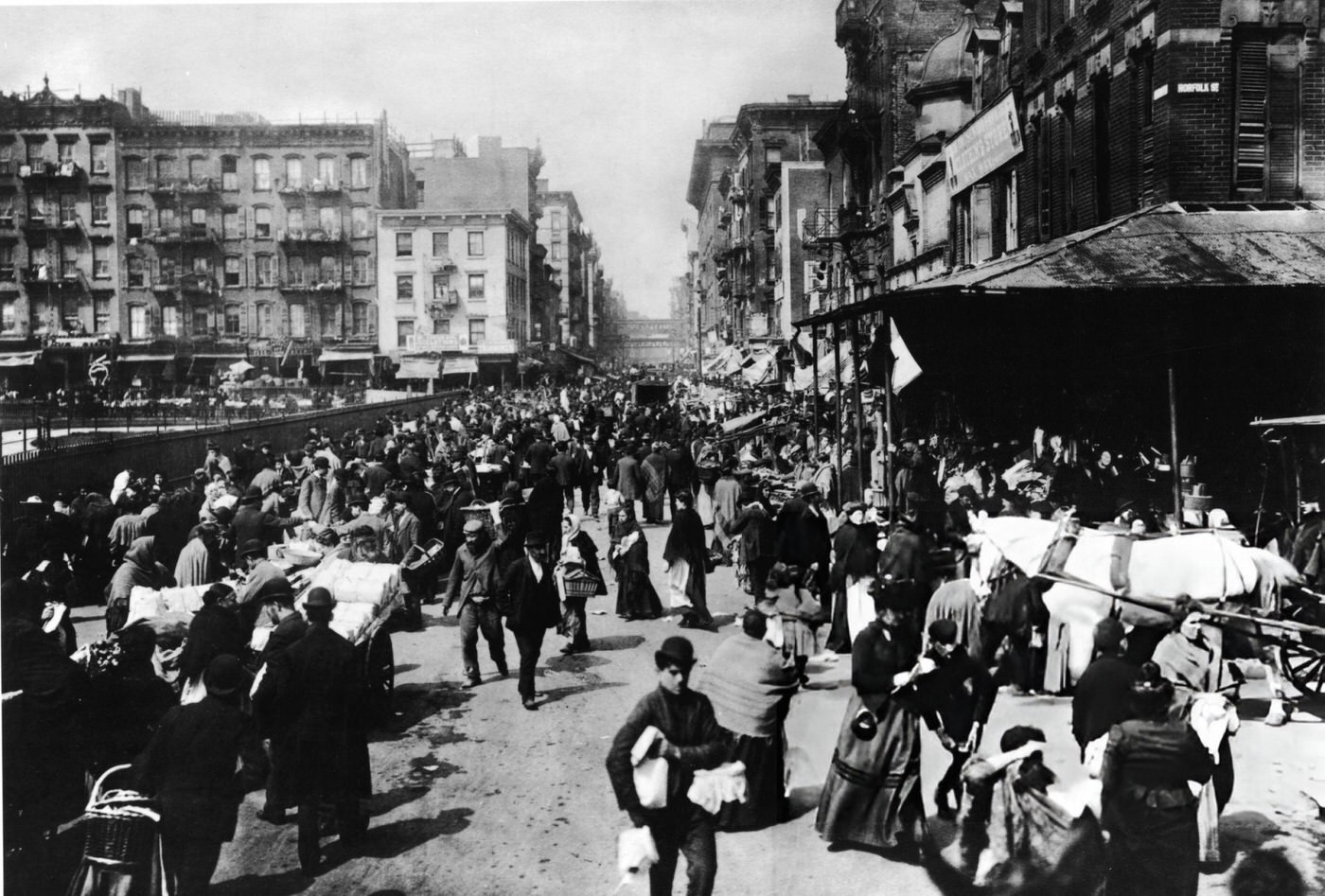 A Bustling Crowd Shops Among The Market Stalls On Hester Street, Lower East Side, 1900.