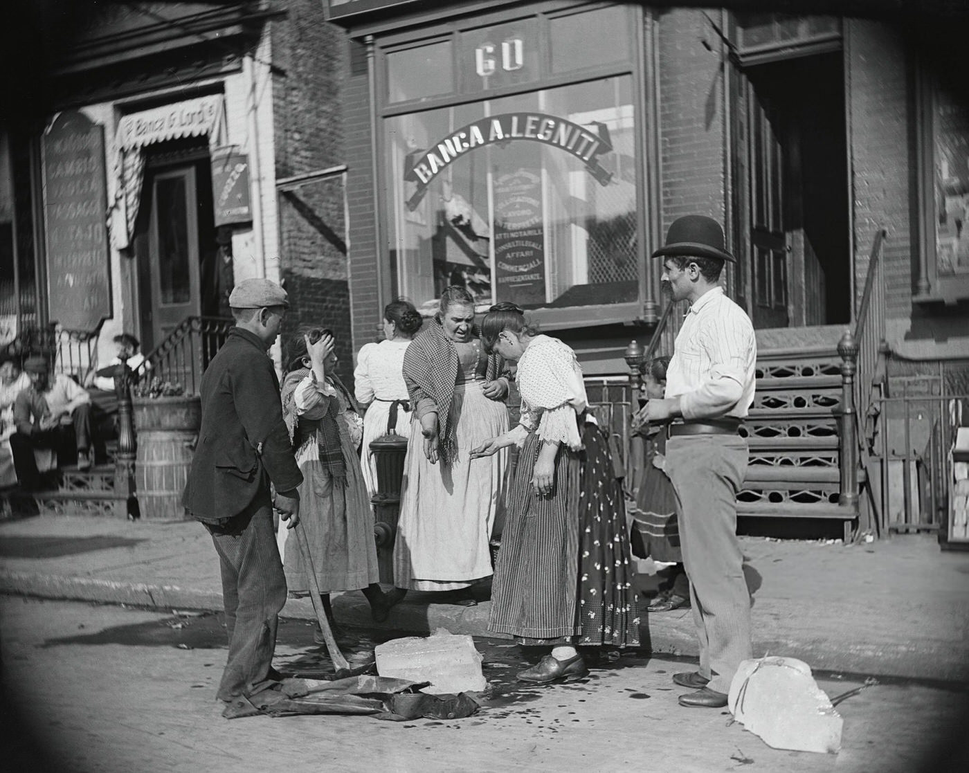 Customers Waiting At A Street Ice Vendor At Mulberry Street.
