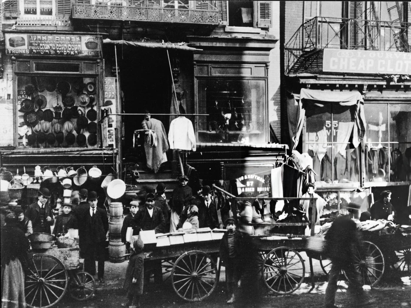 Shoppers Congregate As Vendors Sell Their Wares On Hester Street On The Lower East Side, 1900.
