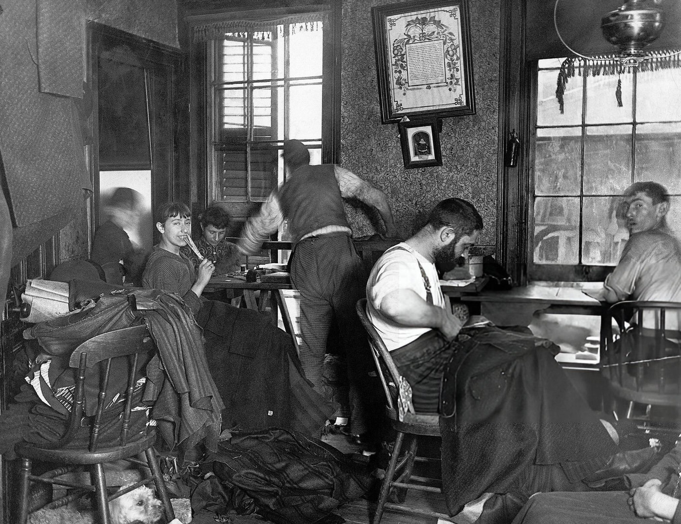 Interior View Of A Crowded Tailor'S Workshop On Ludlow Street On New York'S Lower East Side, Early 1900S.