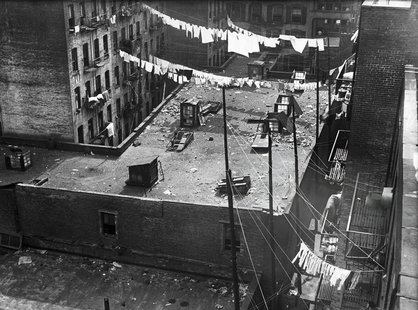 View Of Rooftops On Wash Day In The Lower East Side.