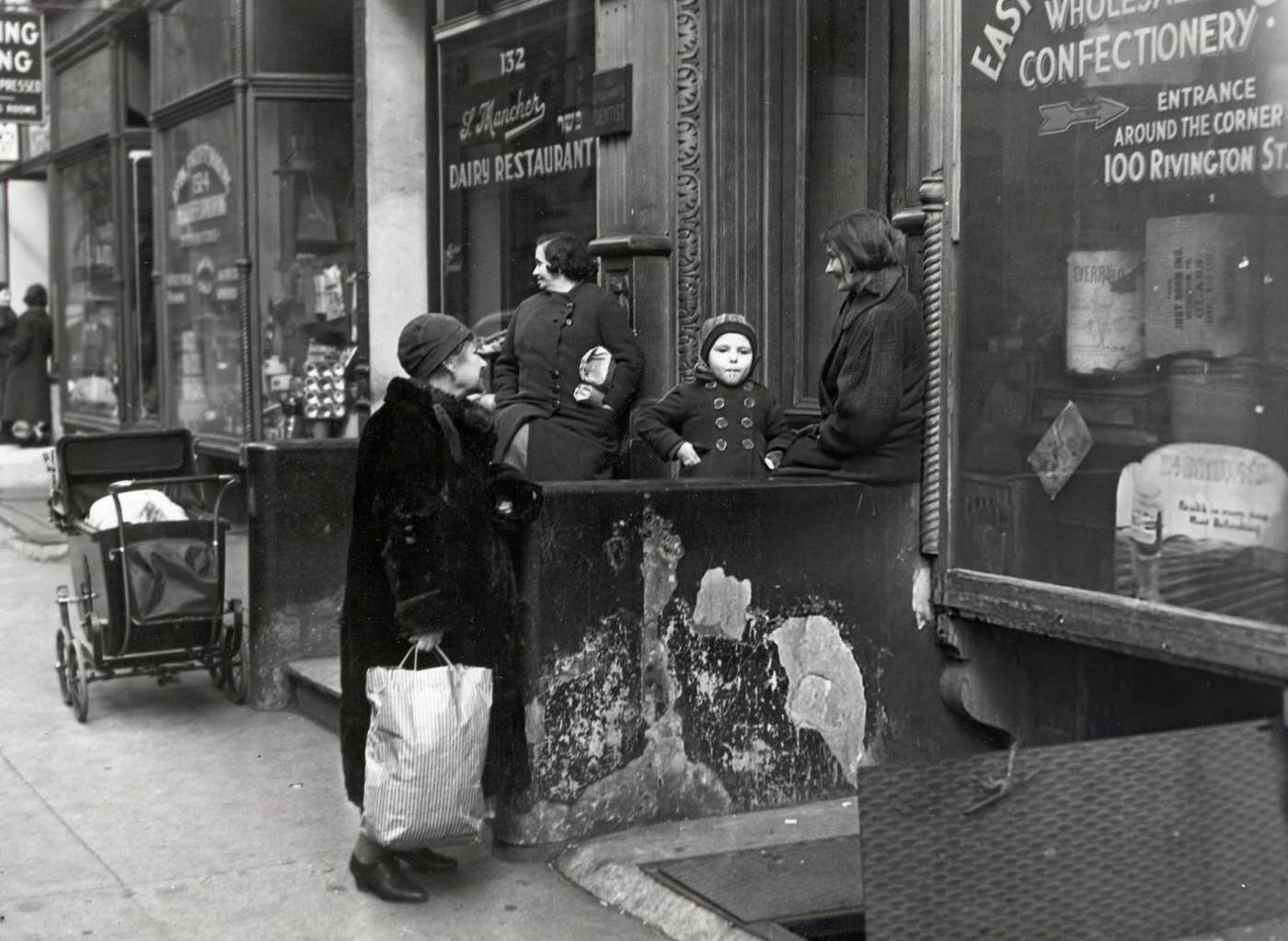 A Resident Of The Slum Section Stops To Chat With A Neighbor, Coming Home From Market.