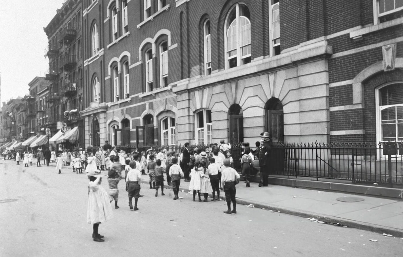 Children Stand Outside The Sherriff Street School At Stanton Street Near Avenue D In The Lower East Side, 1898.