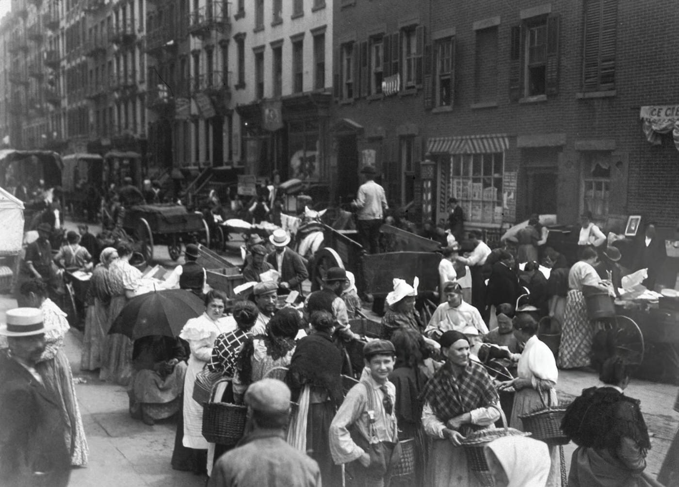 Crowds Of People Standing In The Street And Buying Goods From Vendors On Hester Street, 1898.