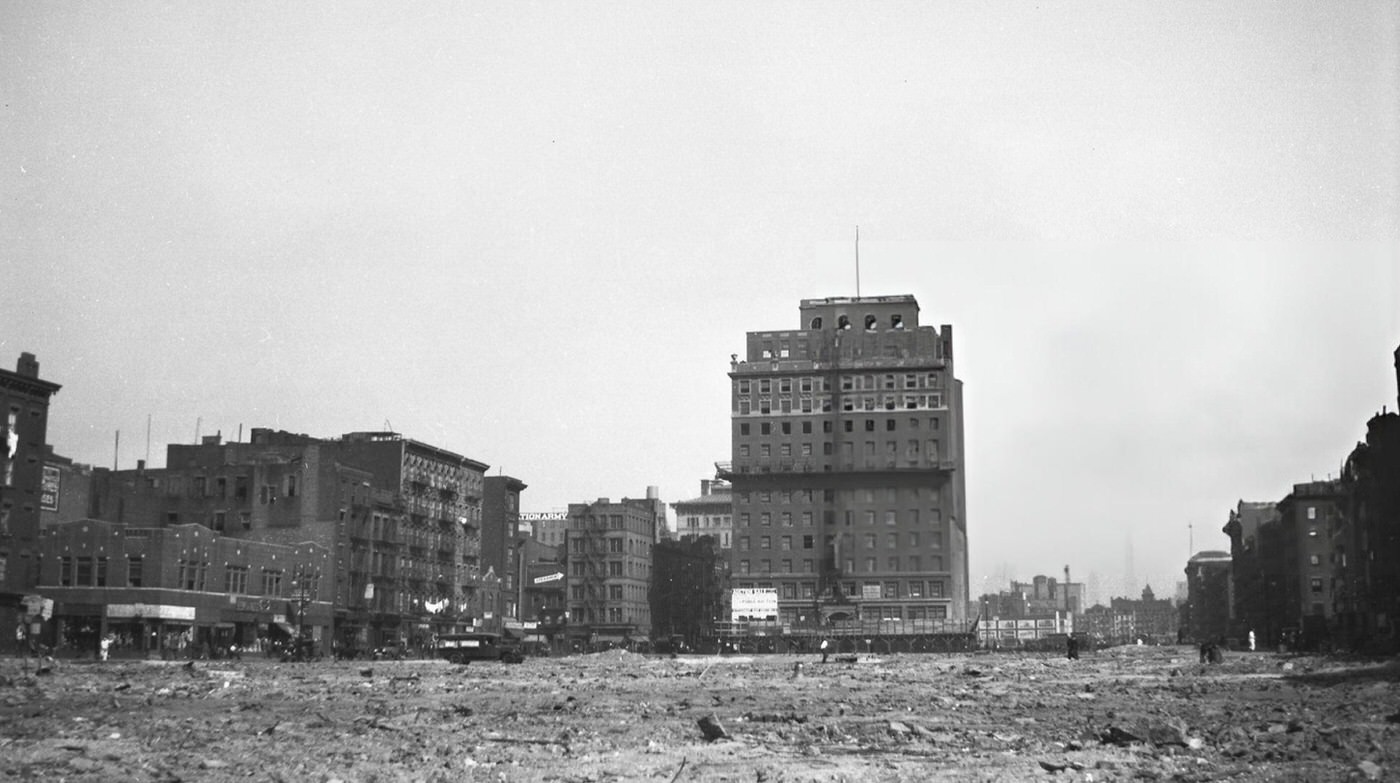View Across Demolished Block Toward Large Building Up For Auction, Lower East Side