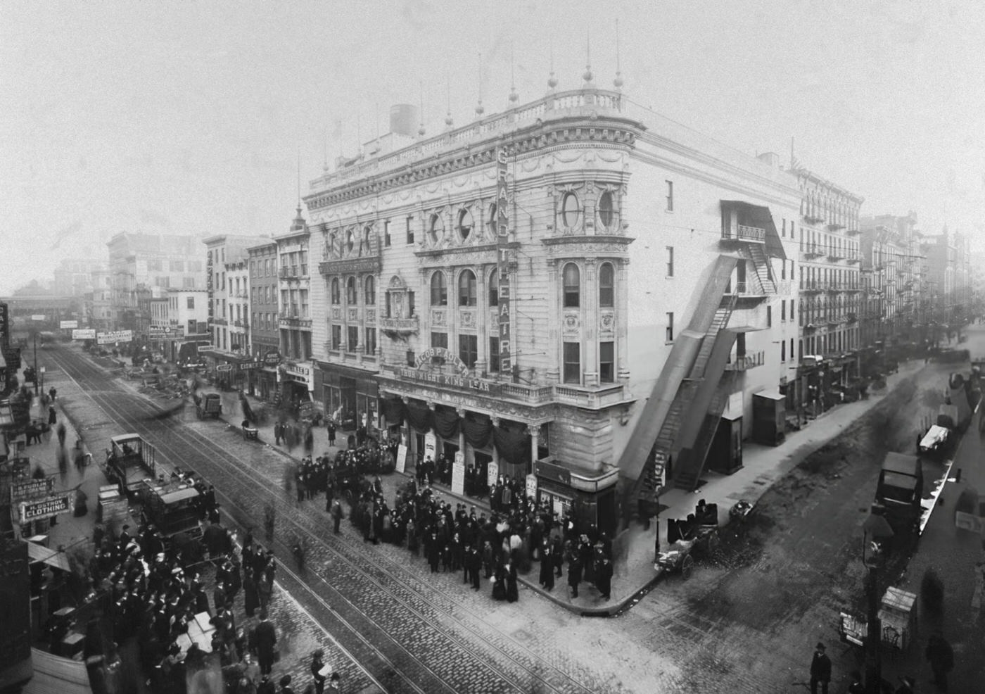 Crowds Gathered Outside The Grand Theatre On The Lower East Side, 1905.