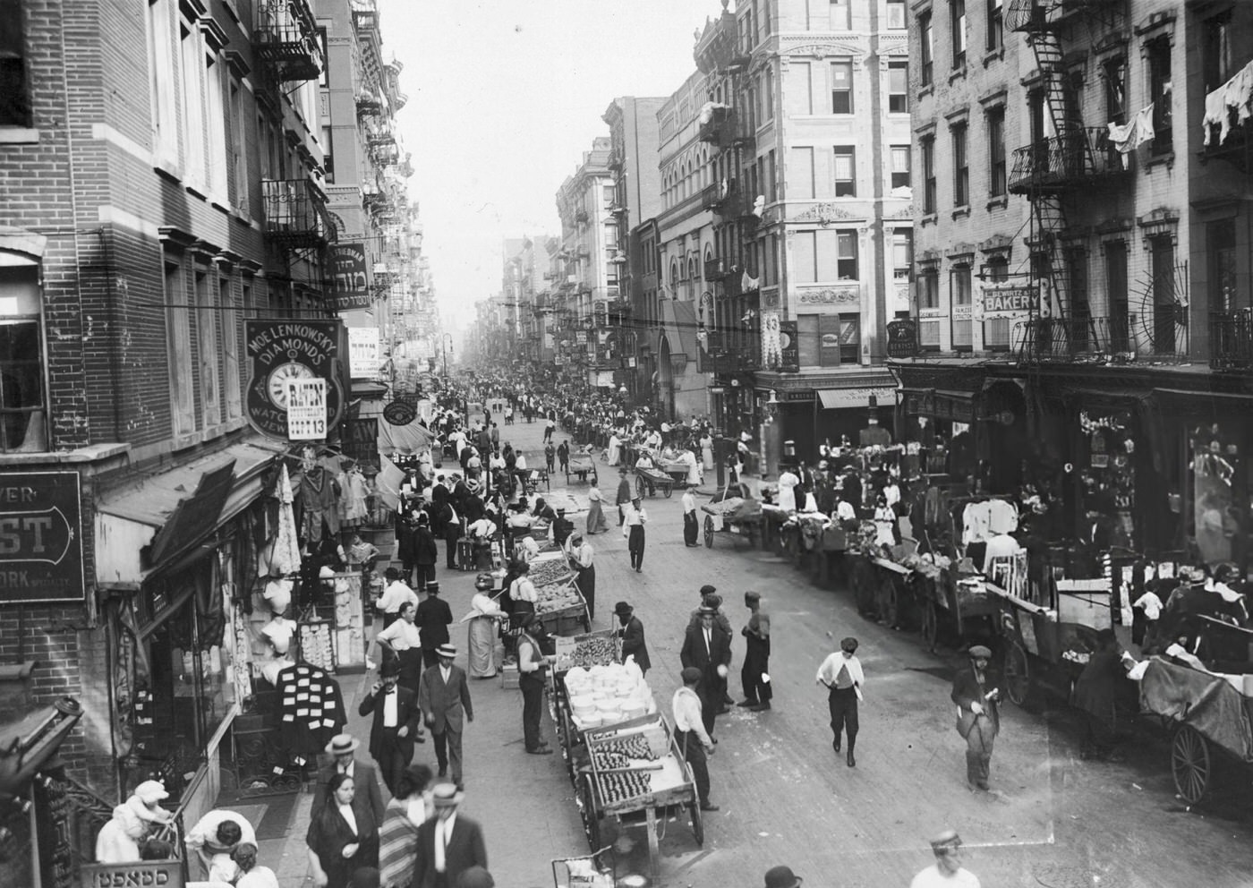 People Shopping In The Open Market On Delancey Street, Lower East Side, 1905.