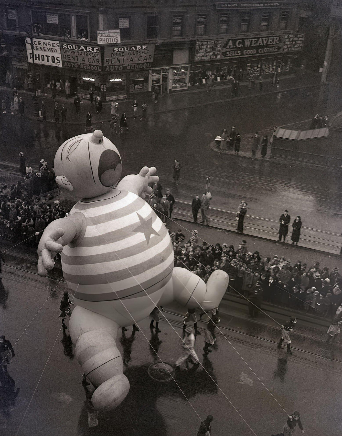 A Giant 'Colicky Kid' Balloon Is A Feature In The Annual Macy'S Thanksgiving Day Parade, 1934.