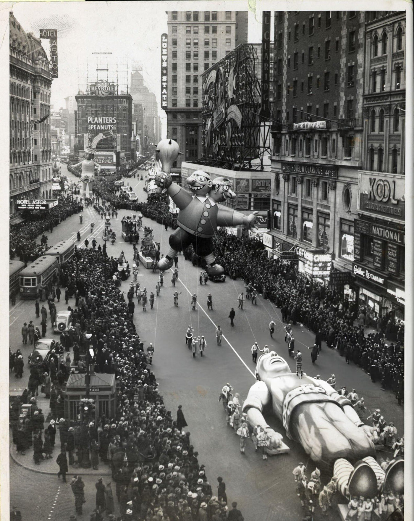The 'Two-Headed Pirate' And 'Indian' Character Balloons In Macy'S Thanksgiving Day Parade At Times Square, 1936.