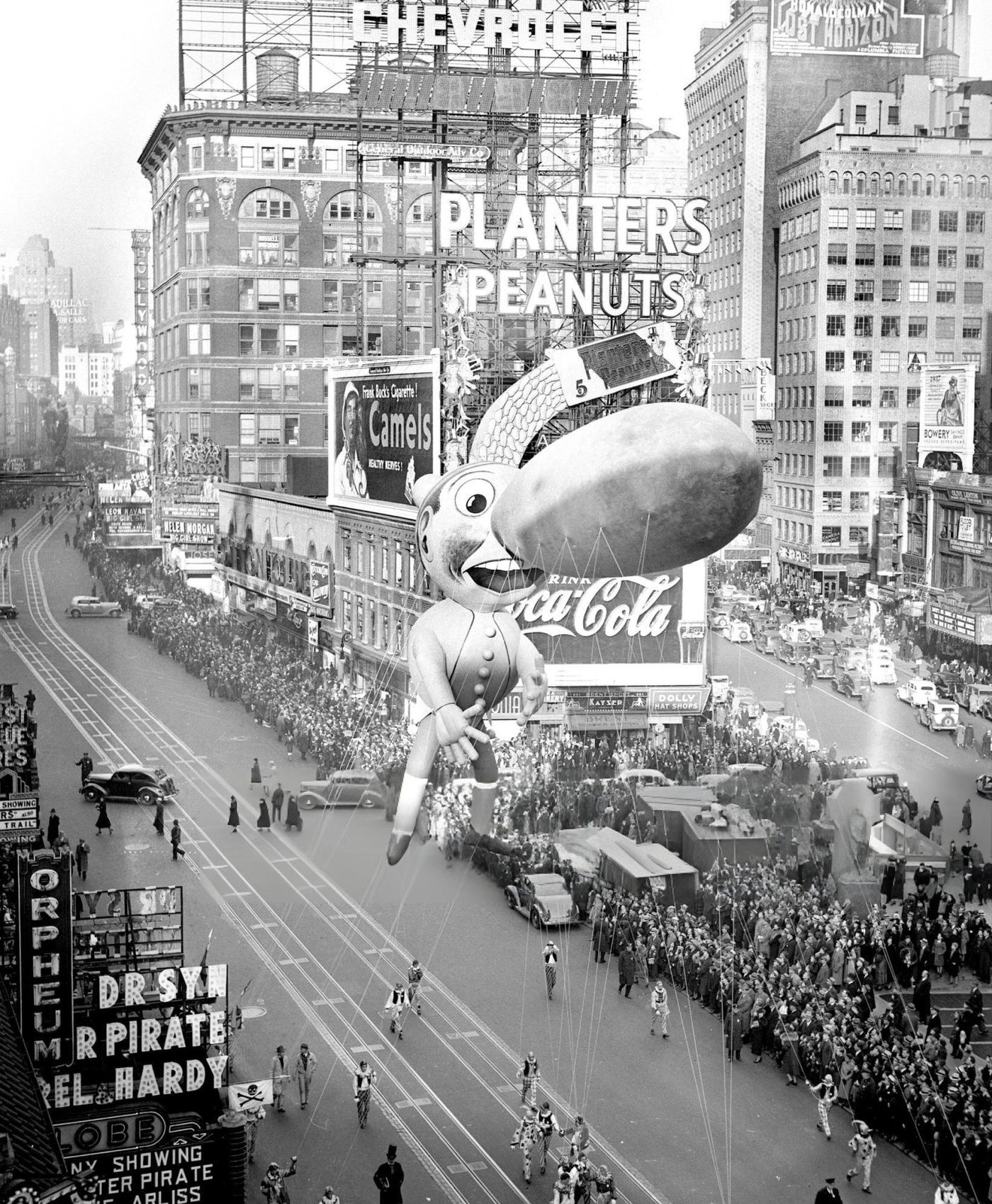 A Pinocchio Balloon Floats Down Broadway During The Thirteenth Annual Macy'S Thanksgiving Day Parade, 1937.