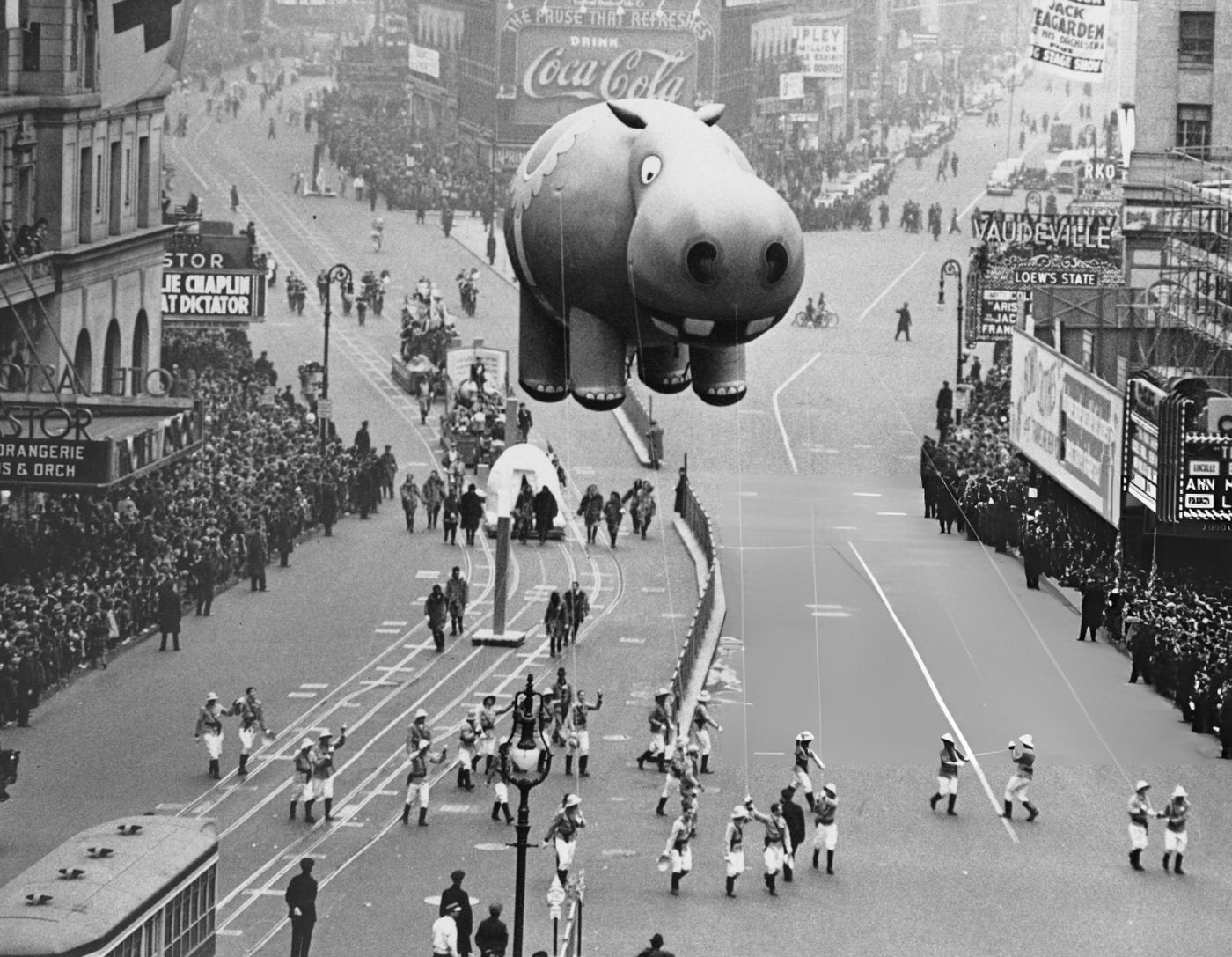 A Hippo Balloon, Seemingly With An Inflated Ego, Floats Over Times Square During The Annual Macy'S Thanksgiving Day Parade, 1940.