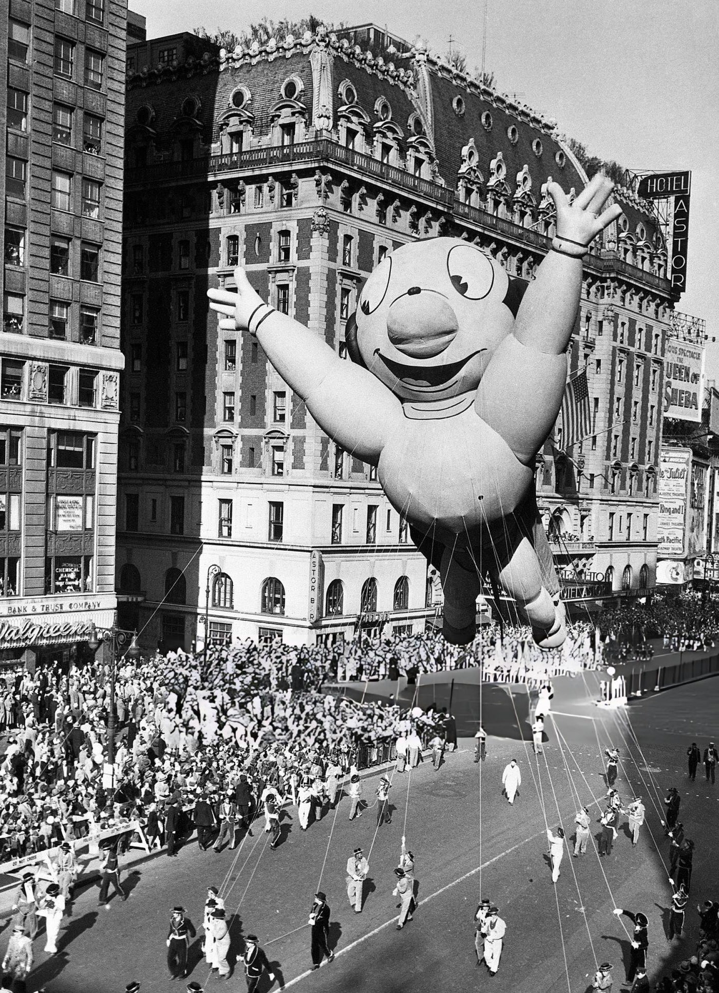 Mighty Mouse, A Giant Helium-Filled Floating Balloon, Soars Over Fascinated Youngsters During The 27Th Annual Macy'S Thanksgiving Day Parade, 1956.