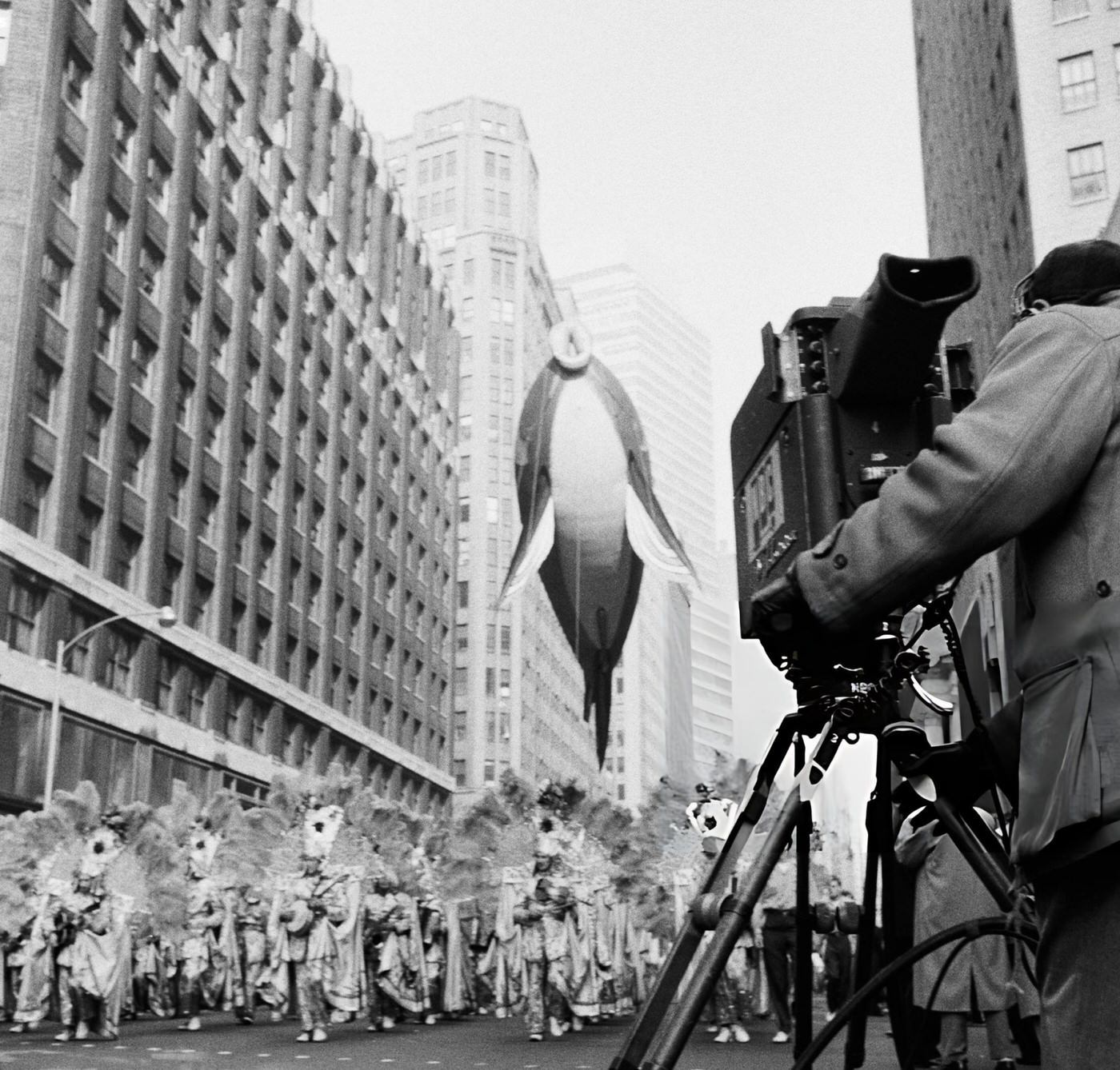 The 'Goldfish With Pinkish Fins' Balloon Passes Overhead During The 1954 Macy'S Thanksgiving Day Parade, New York City, 1954.