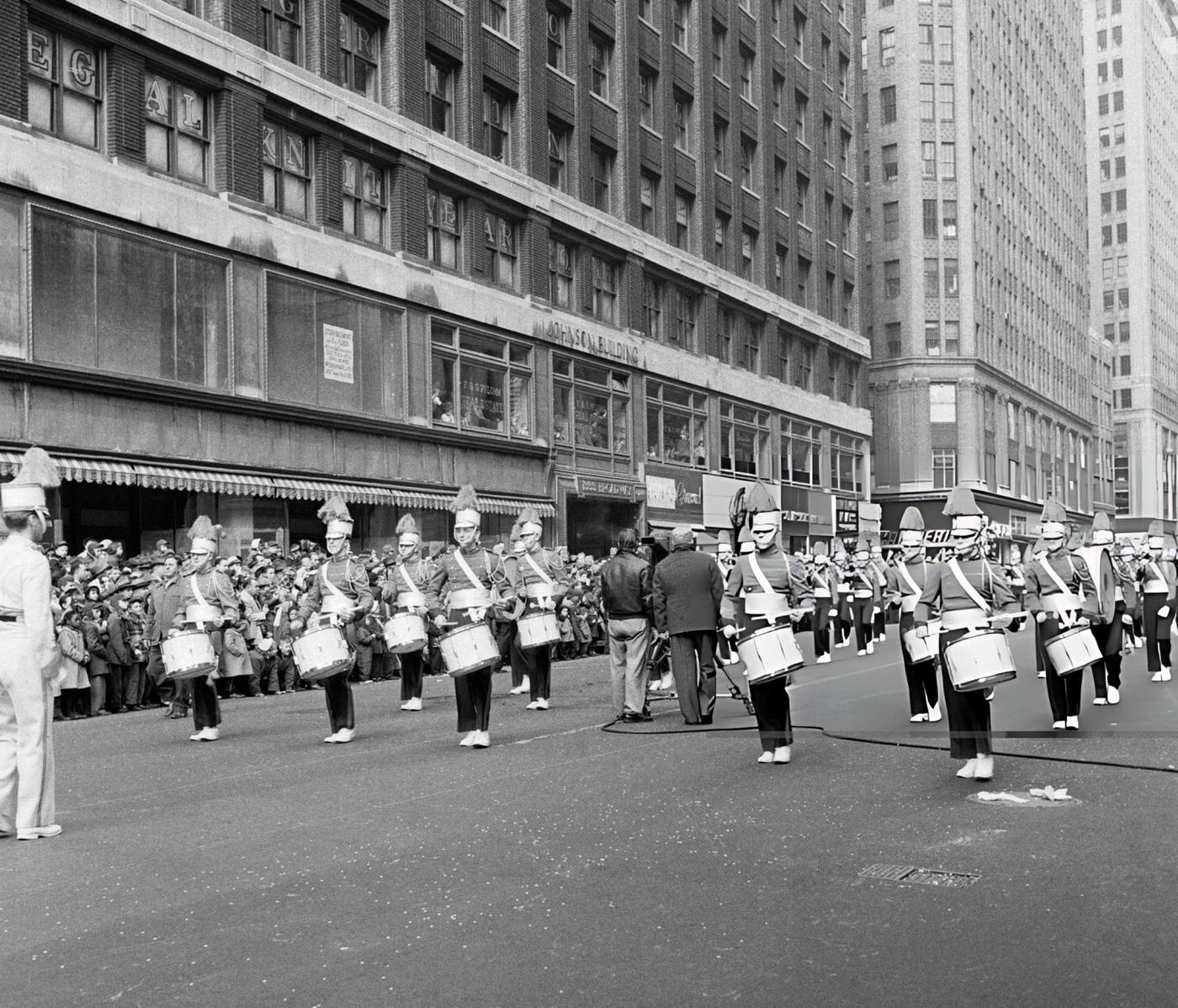 A Marching Band Passes By During The 1954 Macy'S Thanksgiving Day Parade, 1954.