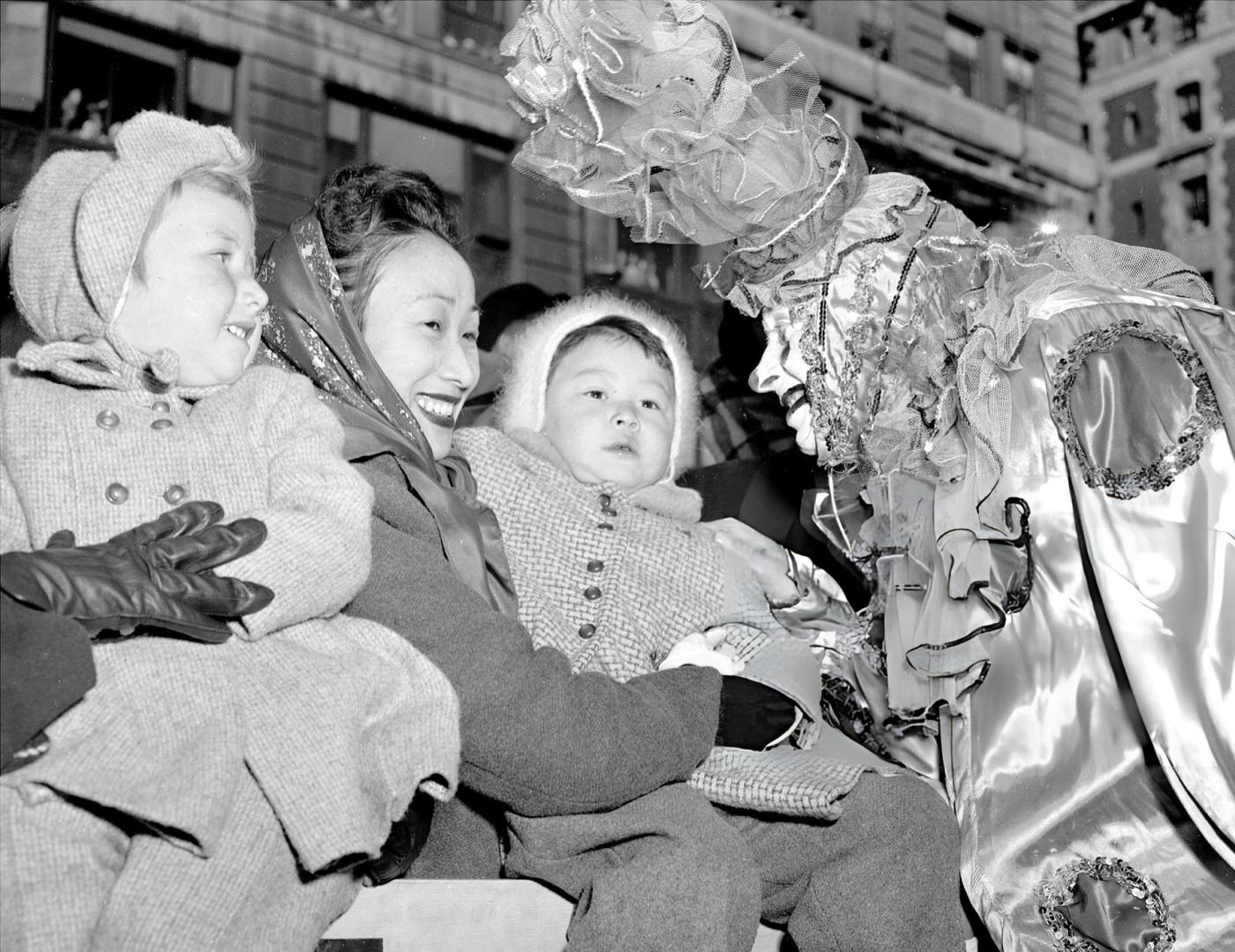 A Clown Entertains Onlookers Awaiting Macy'S Thanksgiving Day Parade In Herald Square, 1951.