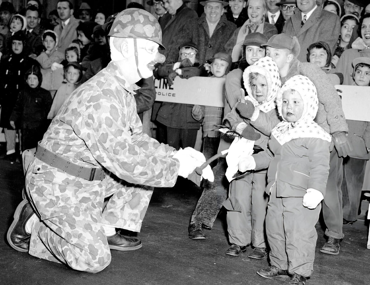 Children Get A Close-Up View Of A Parader At Macy'S Thanksgiving Day Parade, 1951.