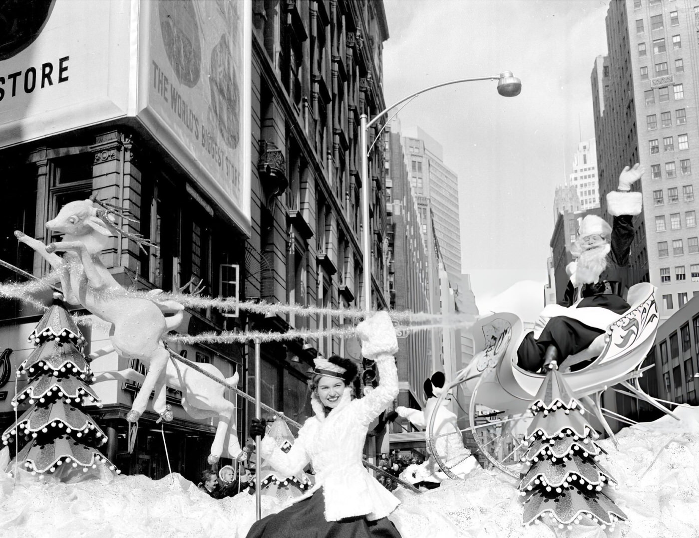 Santa Claus Waves To Spectators From A Float During The Annual Macy'S Thanksgiving Day Parade, 1951.