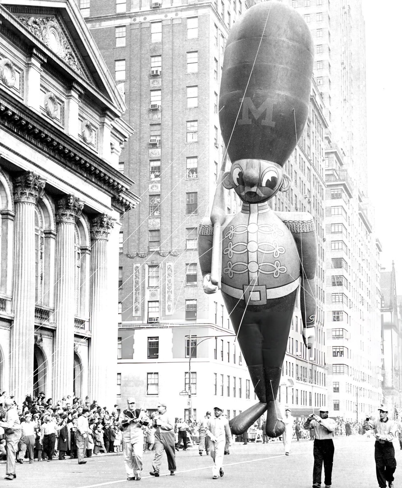 A Balloon Toy Soldier With A Martial Air Floats Down The Avenue In Macy'S Thanksgiving Day Parade, 1956.