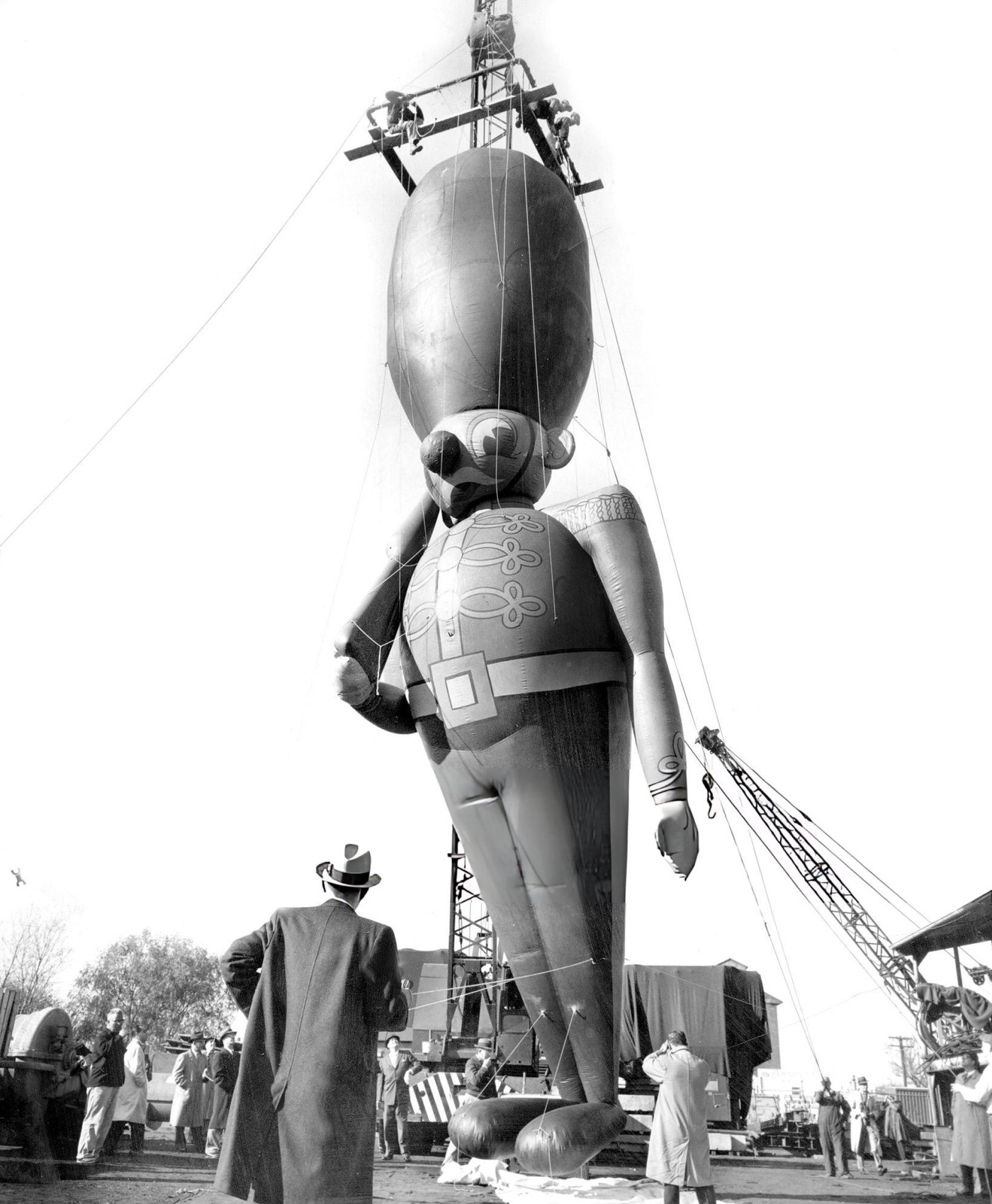 A 45-Foot Toy Soldier Surveys The Scene In Astoria, Queens, Before Appearing In Macy'S Thanksgiving Day Parade, 1956.
