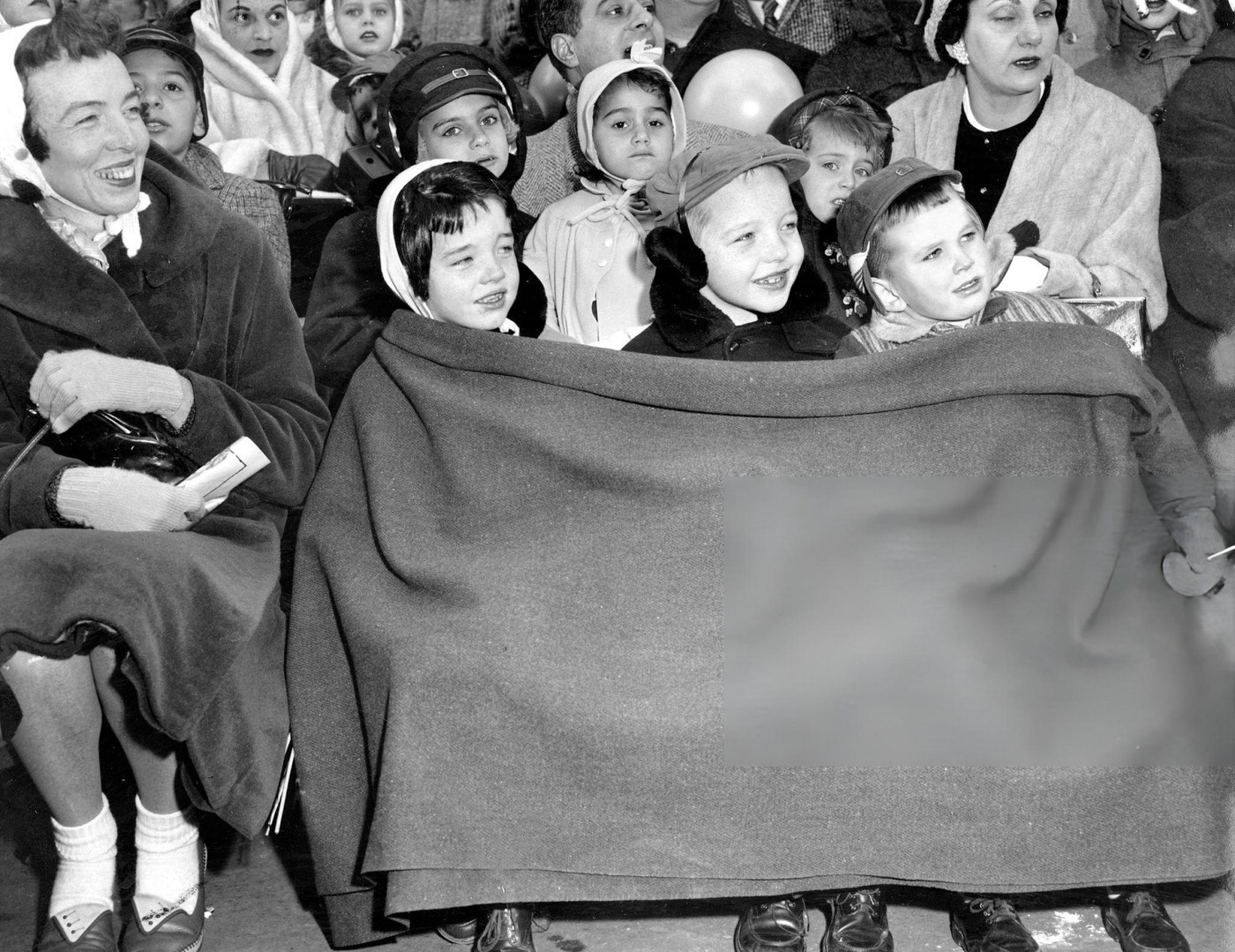 Children Share A Blanket While Watching Macy'S Thanksgiving Day Parade, 1956.