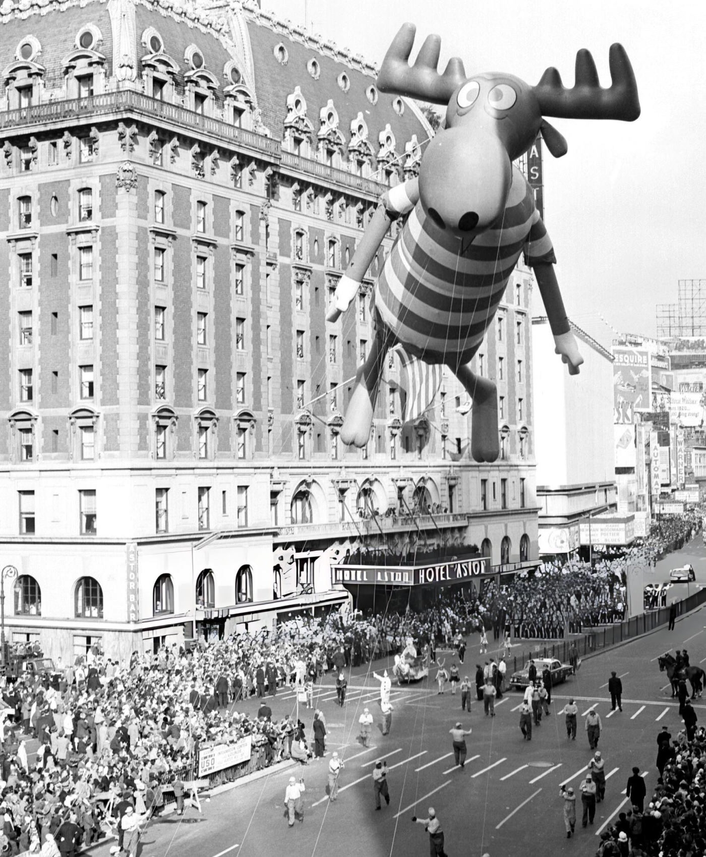 A Bullwinkle Float Appears In Times Square During Macy'S Thanksgiving Day Parade, 1961.