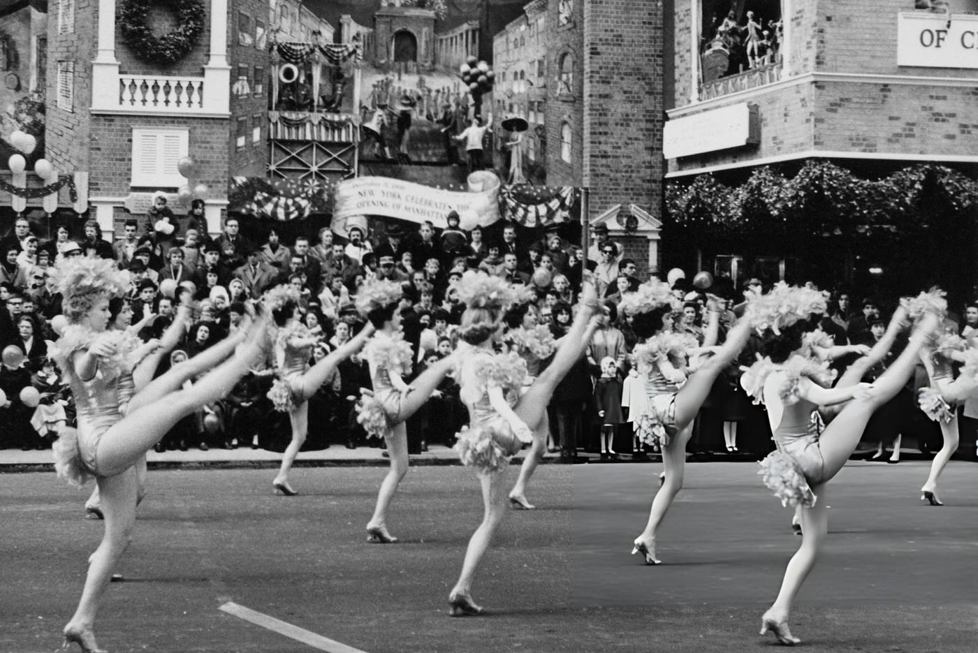 High-Kicking Young Ladies Perform During The Macy'S Day Parade At Thanksgiving In New York City, 1961.