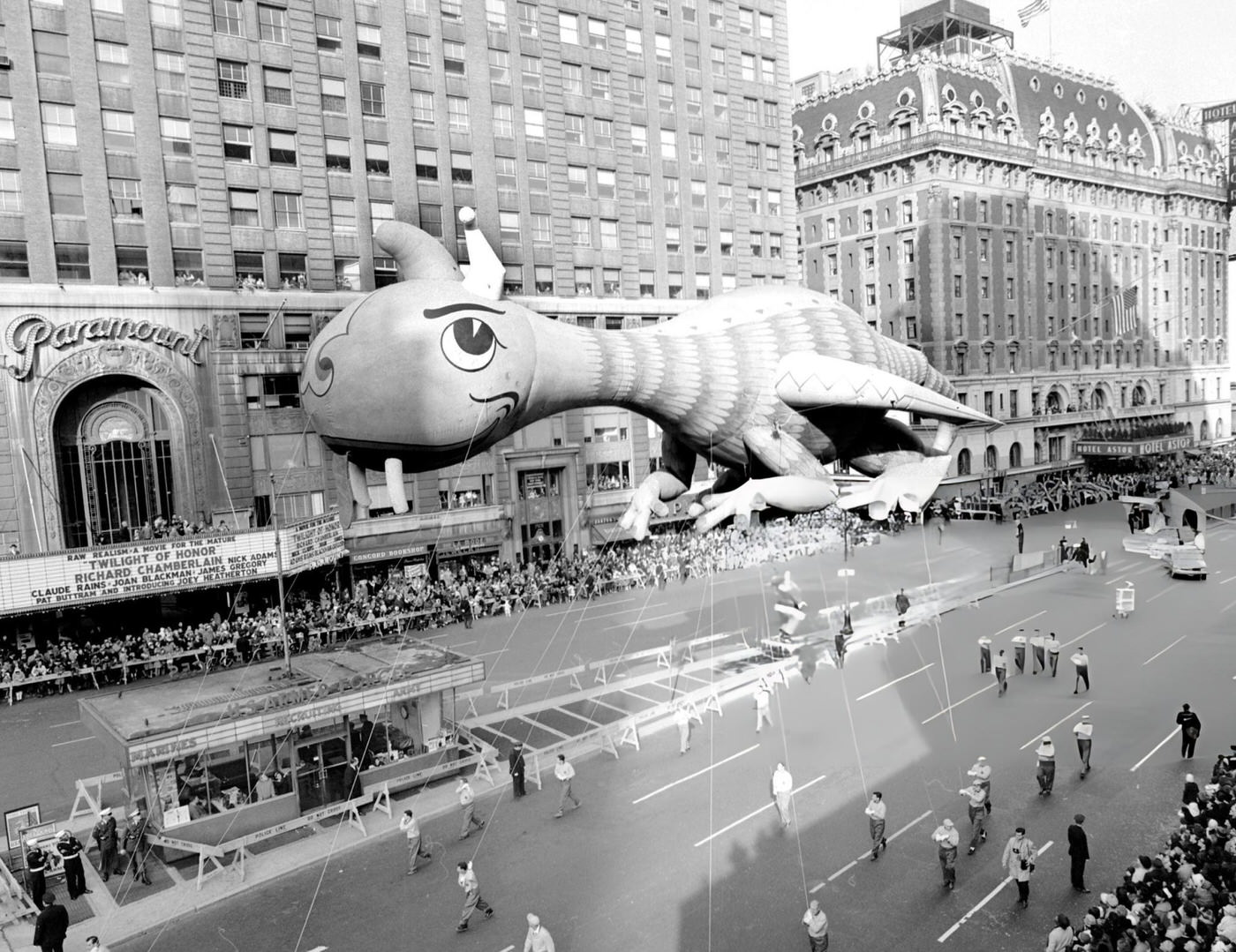 A Friendly Dragon Floats Over Packed Times Square During The 37Th Annual Macy'S Thanksgiving Day Parade, 1963.