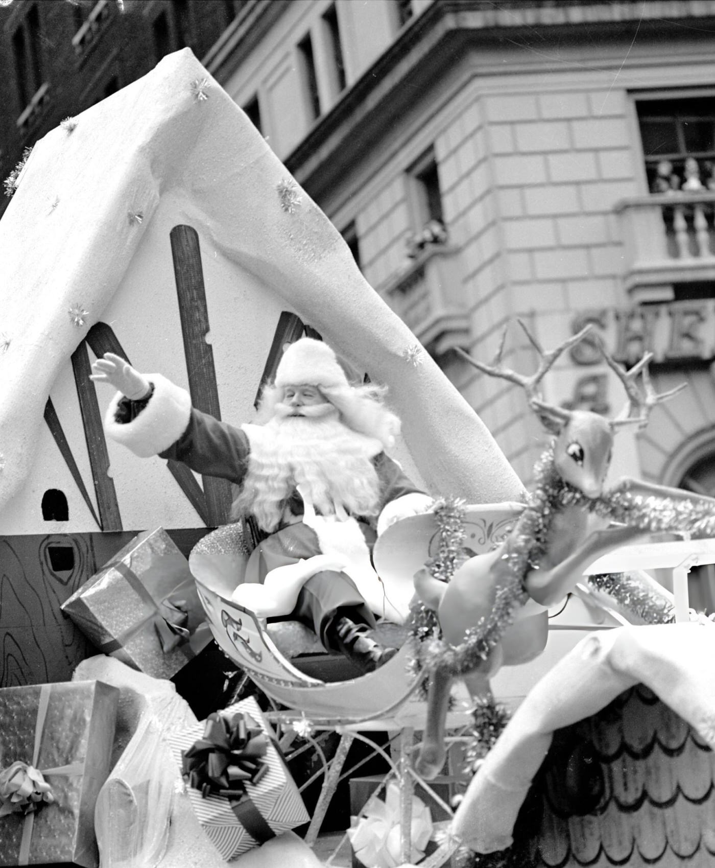 Santa Claus Waves From A Float At Columbus Circle At The End Of Macy'S Thanksgiving Day Parade, 1964.