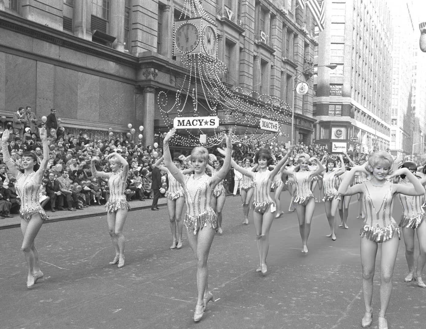 Radio City Rockettes March During Macy'S Thanksgiving Day Parade On 34Th St., 1964.