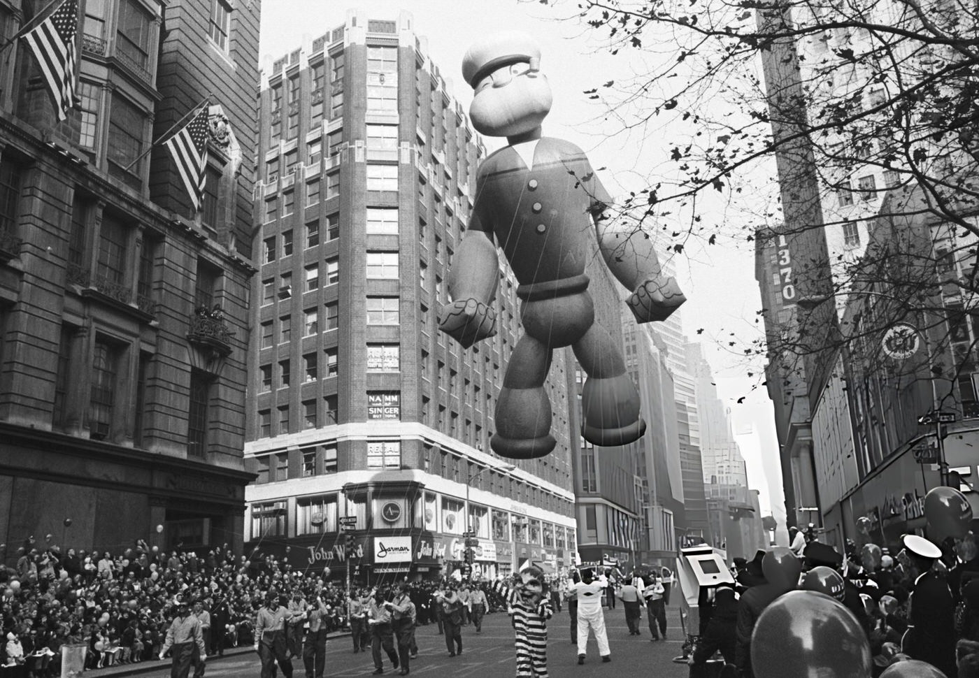 The Popeye The Sailor Balloon Passes Overhead During The 1966 Macy'S Thanksgiving Day Parade, 1966.