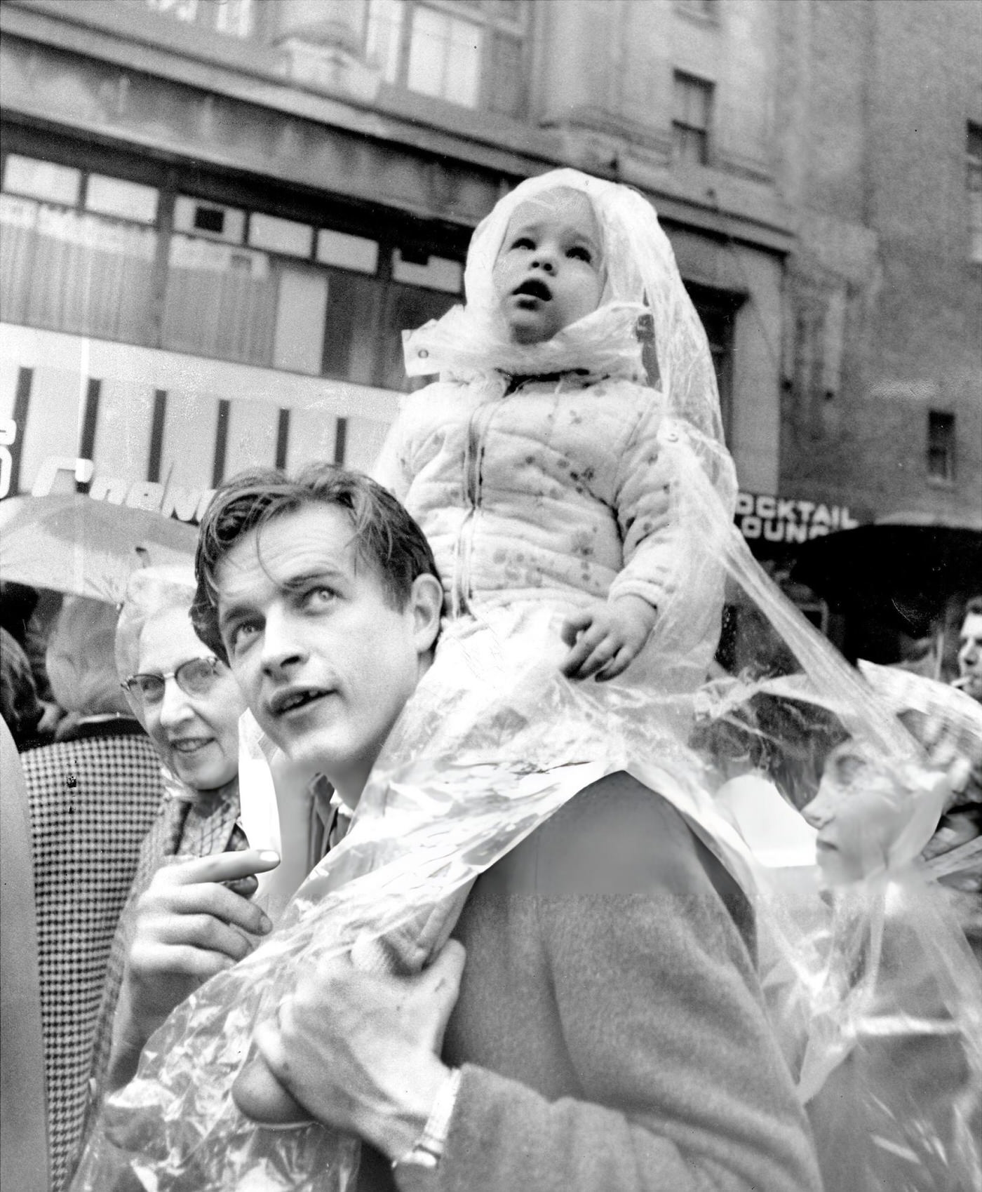 Sharon Christensen, 3, Is Covered In Plastic In Times Square For The Macy'S Thanksgiving Day Parade, 1963.