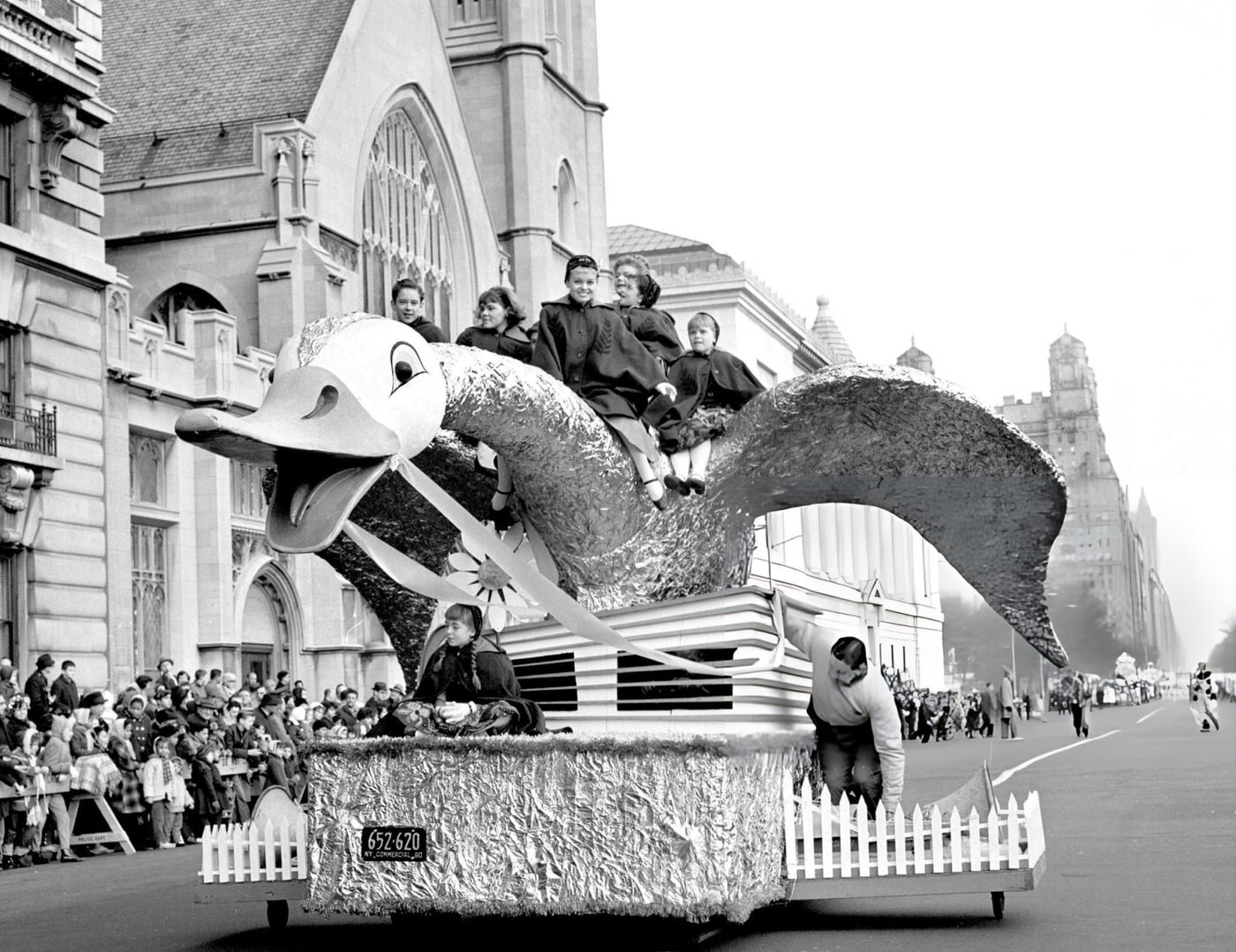 Martha Wright, Star Of &Amp;Quot;The Sound Of Music,&Amp;Quot; Accompanies Show'S Children Aboard The Golden Goose Float During Macy'S Thanksgiving Day Parade, 1961.