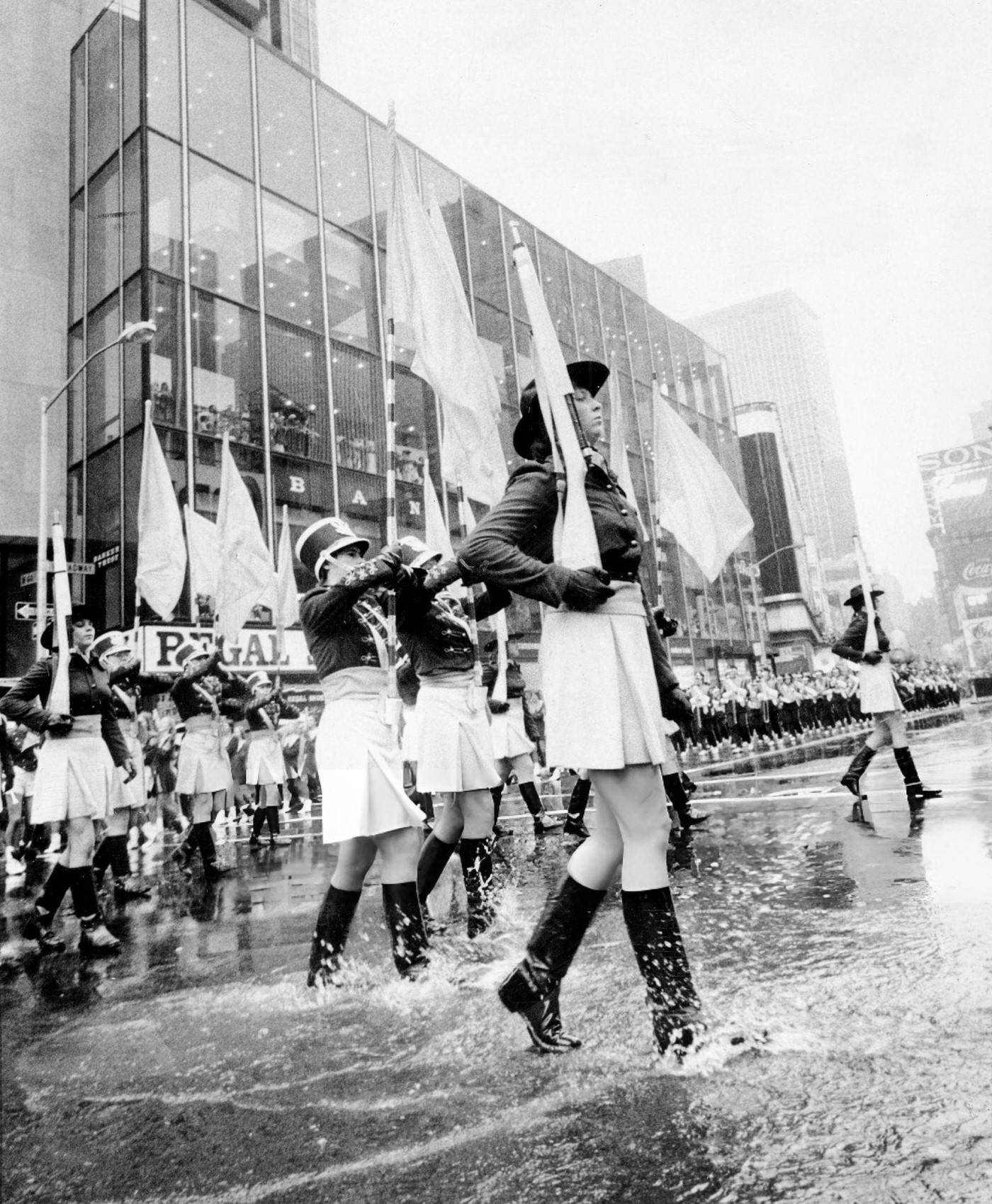 Despite Ankle-Deep Puddles In Times Square, Spectators Enjoy Macy'S Thanksgiving Day Parade, 1972.