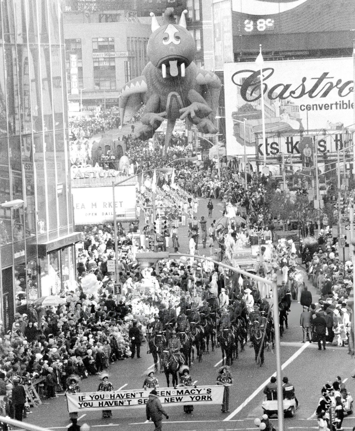 The Happy Dragon And The Temperature Are At 38 Degrees In Times Square As It Floats In The Macy'S Thanksgiving Day Parade, 1972.
