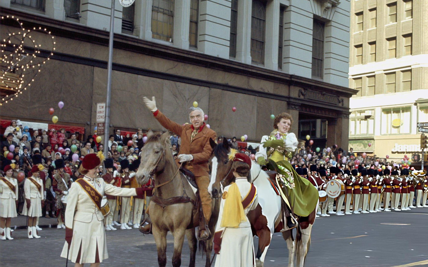 Parade Hosts Lorne Greene And Betty White At Macy'S Thanksgiving Day Parade, 1970S.
