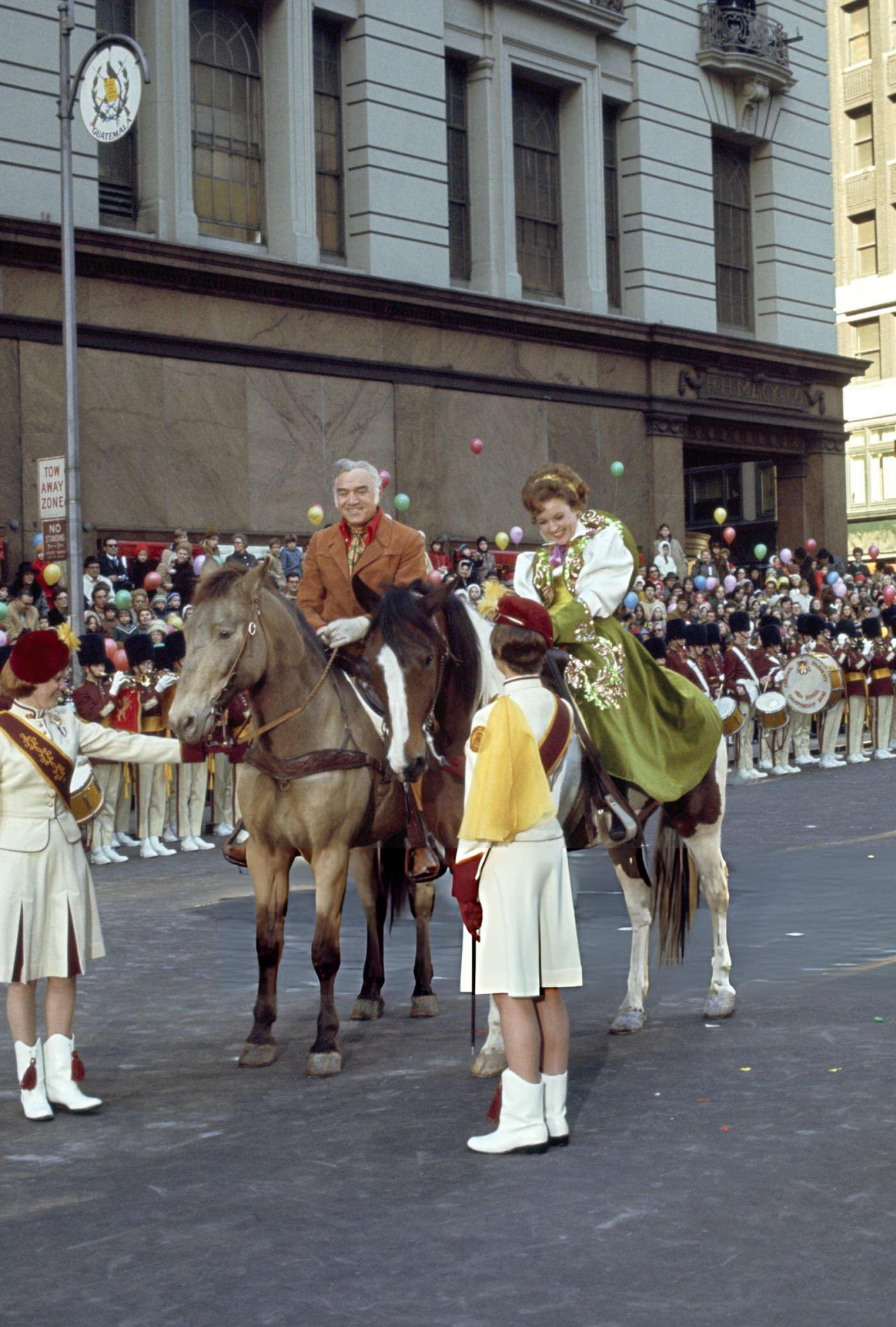 Parade Hosts Lorne Greene And Betty White At Macy'S Thanksgiving Day Parade, 1970S.