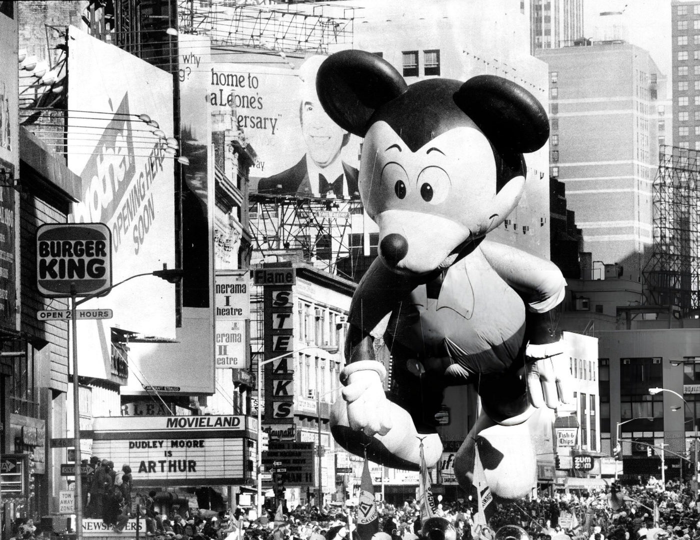 Mickey Mouse Takes In Broadway'S Sights, Including A Crowd Of Over A Million, At The 55Th Annual Macy'S Thanksgiving Day Parade.
