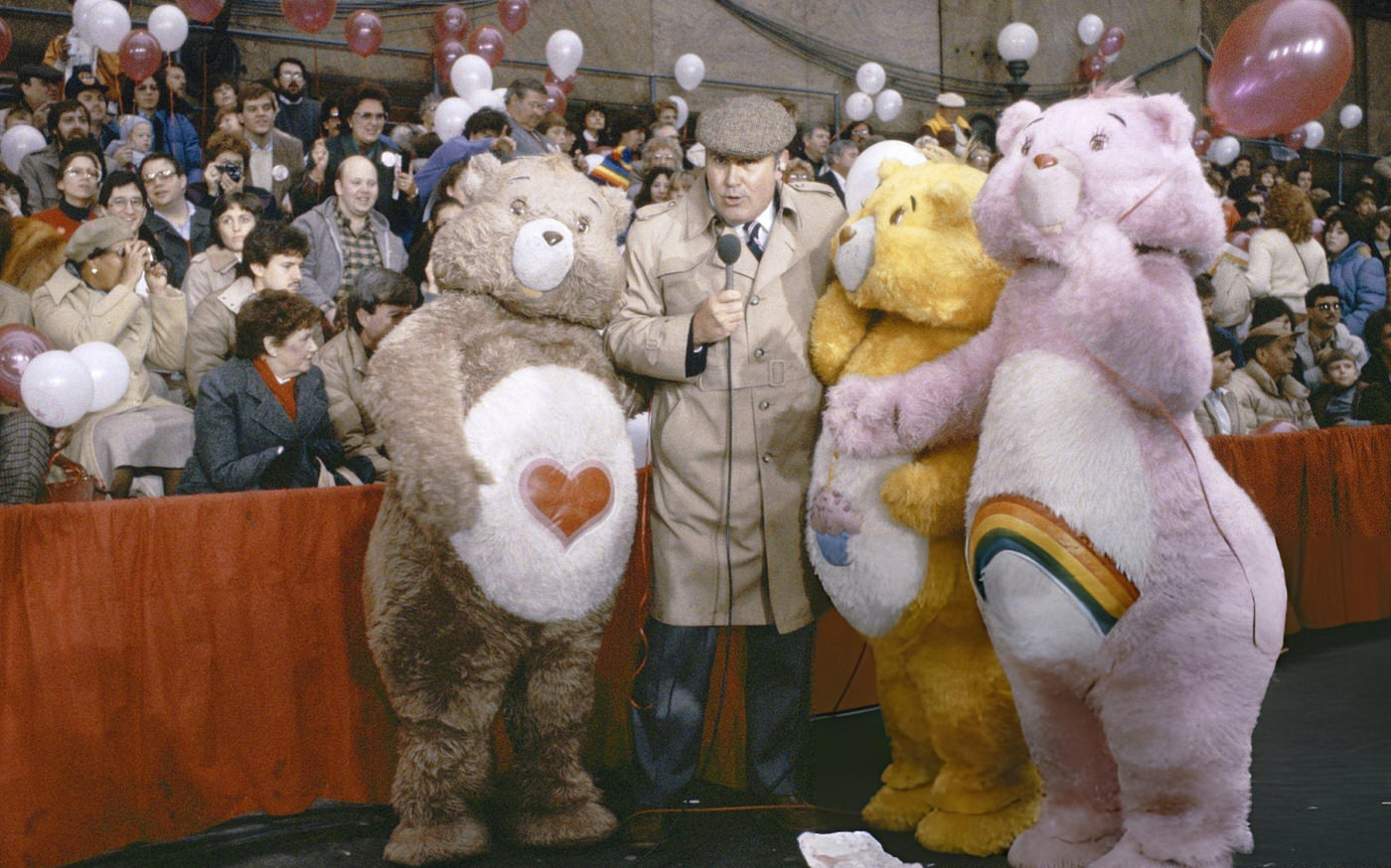 Host Willard Scott With The Care Bears During The 1983 Macy'S Thanksgiving Day Parade.