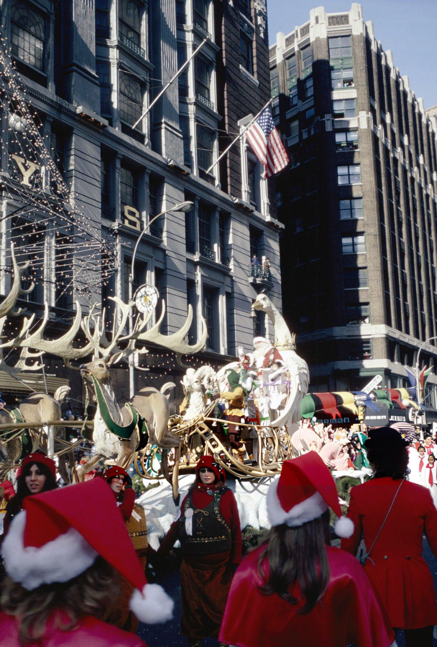 Santa Claus And Reindeer Float During The 1981 Macy'S Thanksgiving Day Parade.
