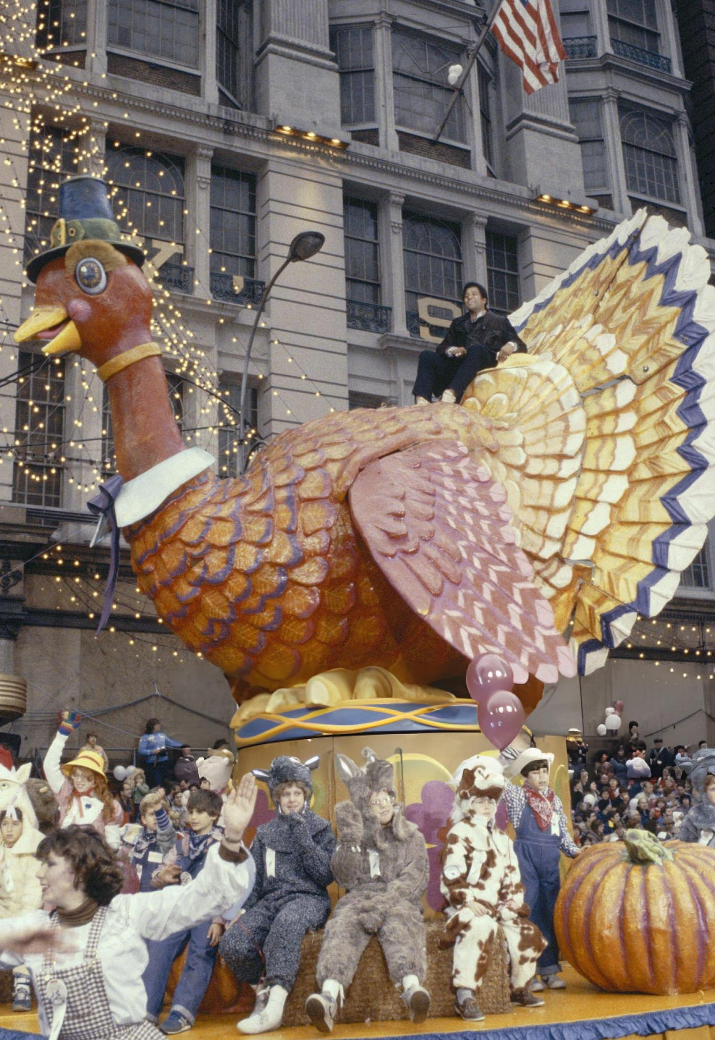 Country Singer Charley Pride Sits Atop The Turkey Float During The 1983 Macy'S Thanksgiving Day Parade.